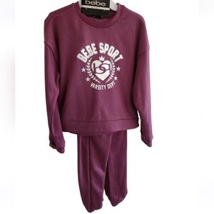 bebe Sport Girls' Plum Sweatsuit Set - Varsity Logo Sz 10/12 Nwt